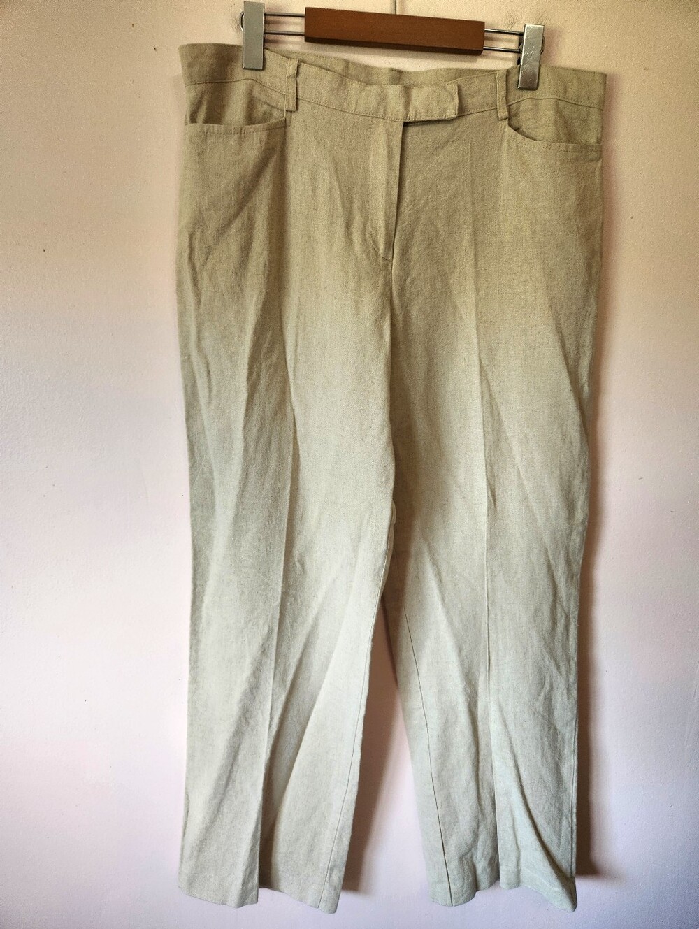 Frankie & Missy Vintage Tan Linen Blend Trousers Size 12 Wide Leg Minimalist 90s